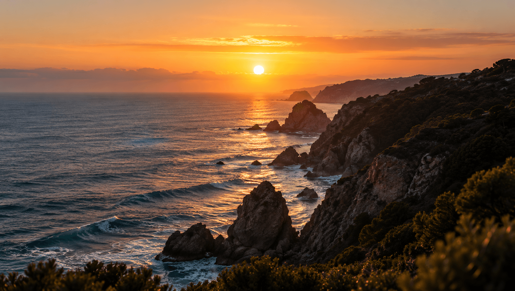 A coastline at dusk