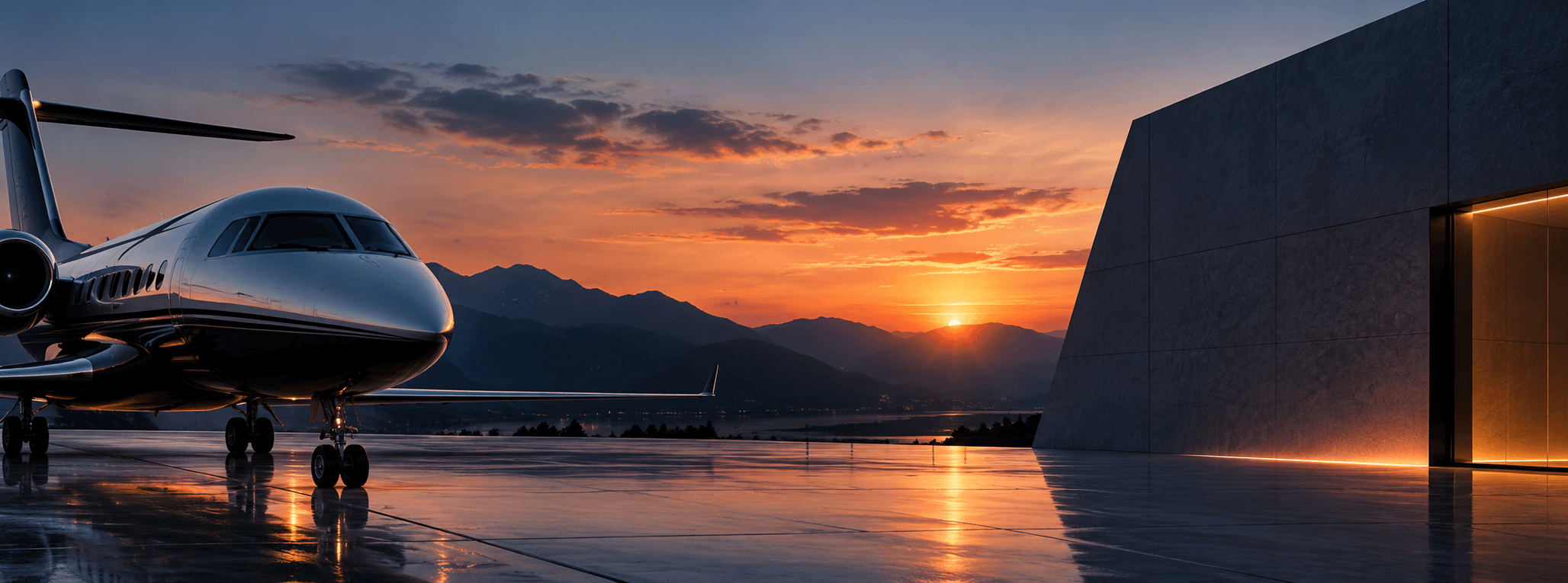An aircraft wing above the clouds at sunset